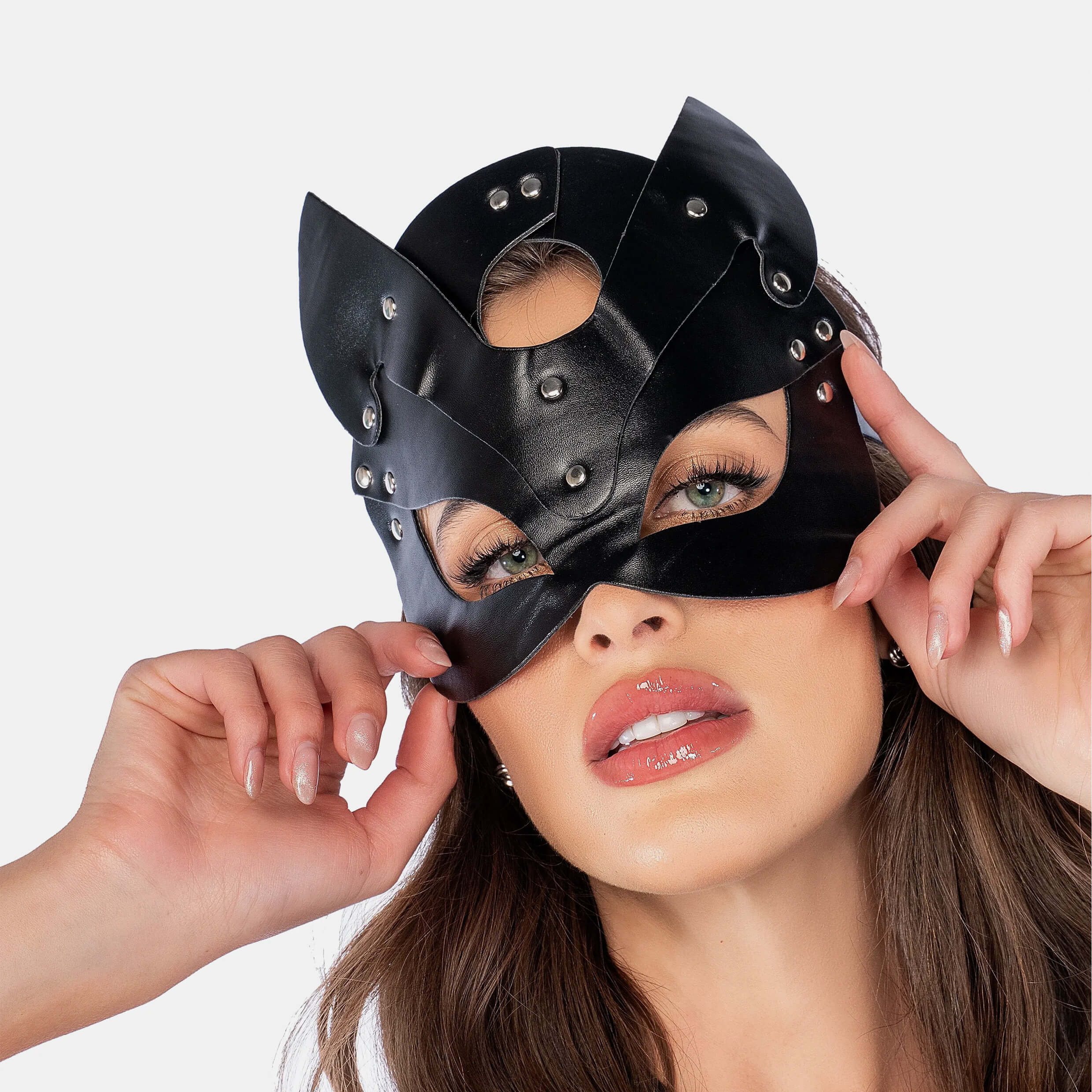 Liberator Noir masque chat sexy simili cuir noir clouté