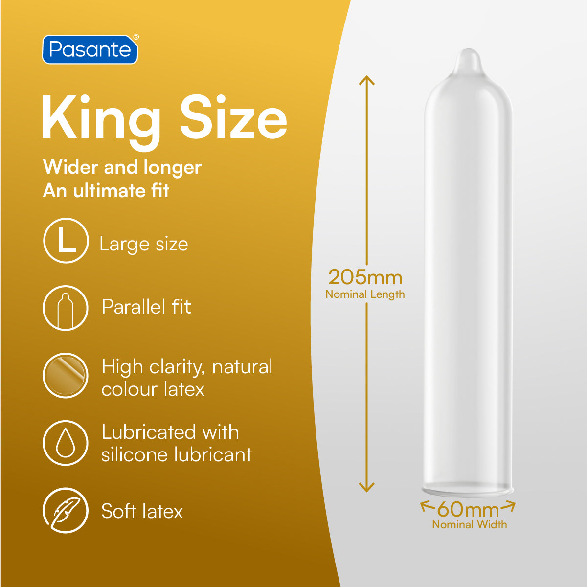 Pasante King Size préservatif large 12 pièces latex 60 mm