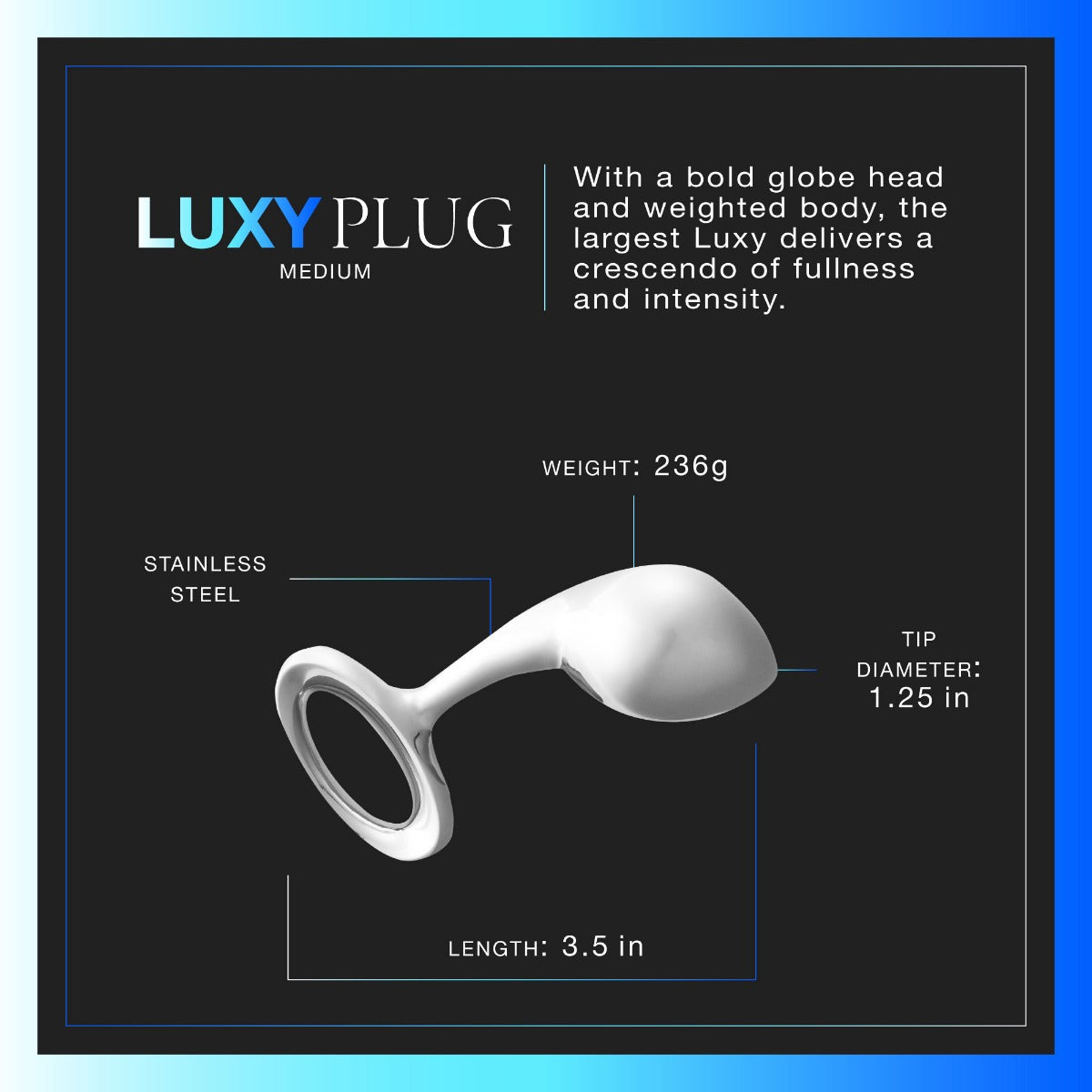 Liberator Luxy Medium plug anal acier inoxydable anneau