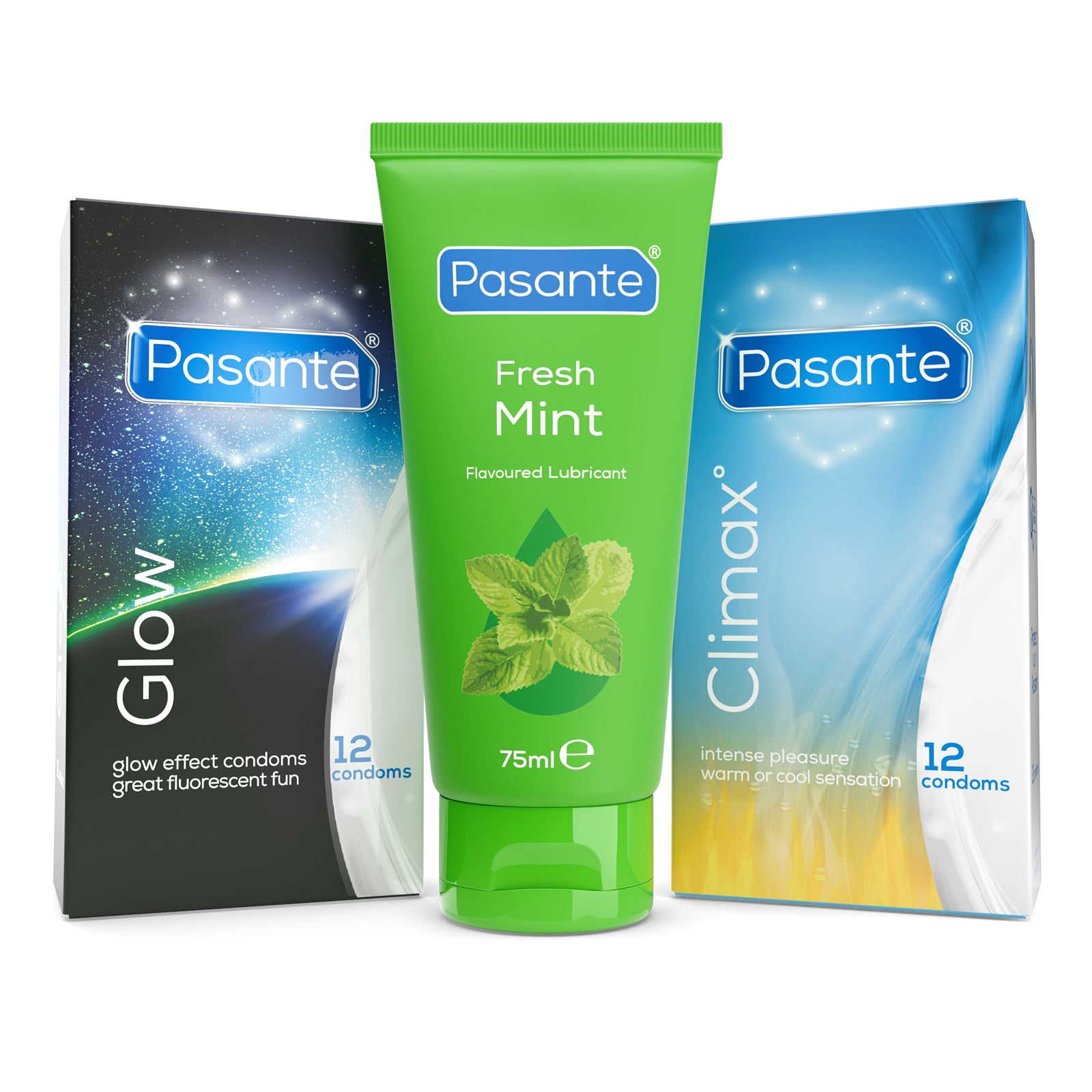 Pasante Variety préservatifs mixtes Climax Glow + menthe 75 ml