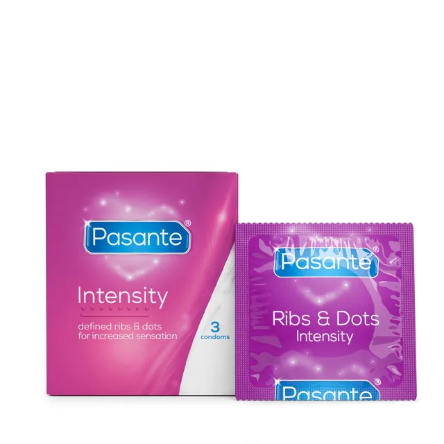 Pasante Intensity préservatifs 3 pièces nervurés et perlés