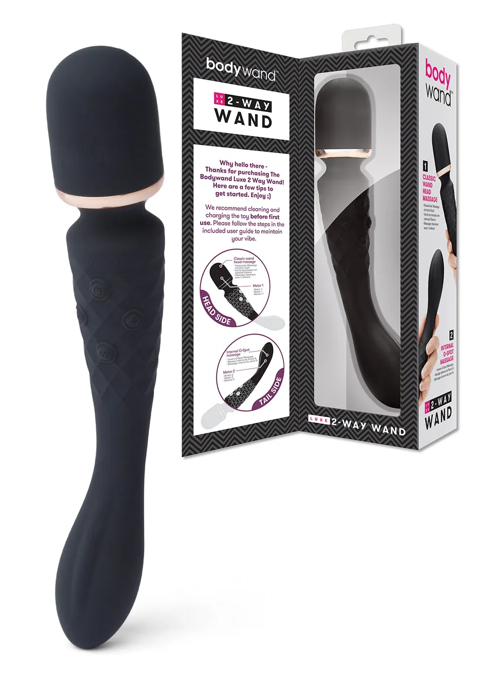 Bodywand Luxe 2-Way Wand baguette vibrante noire rechargeable