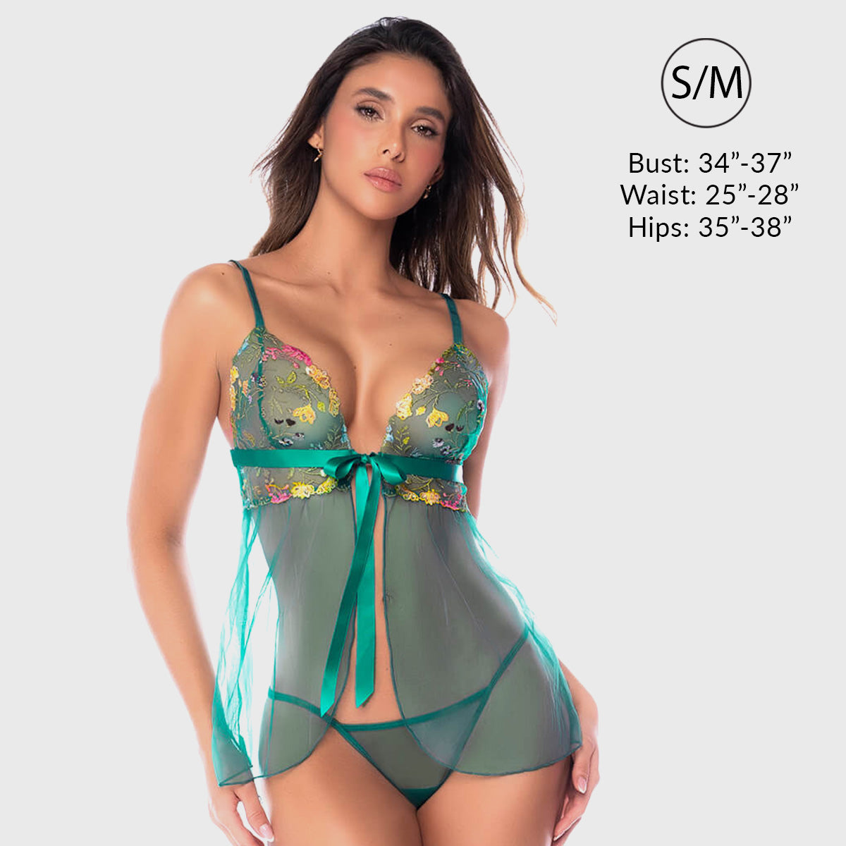 Liberator Ivy nuisette babydoll verte brodée S/M