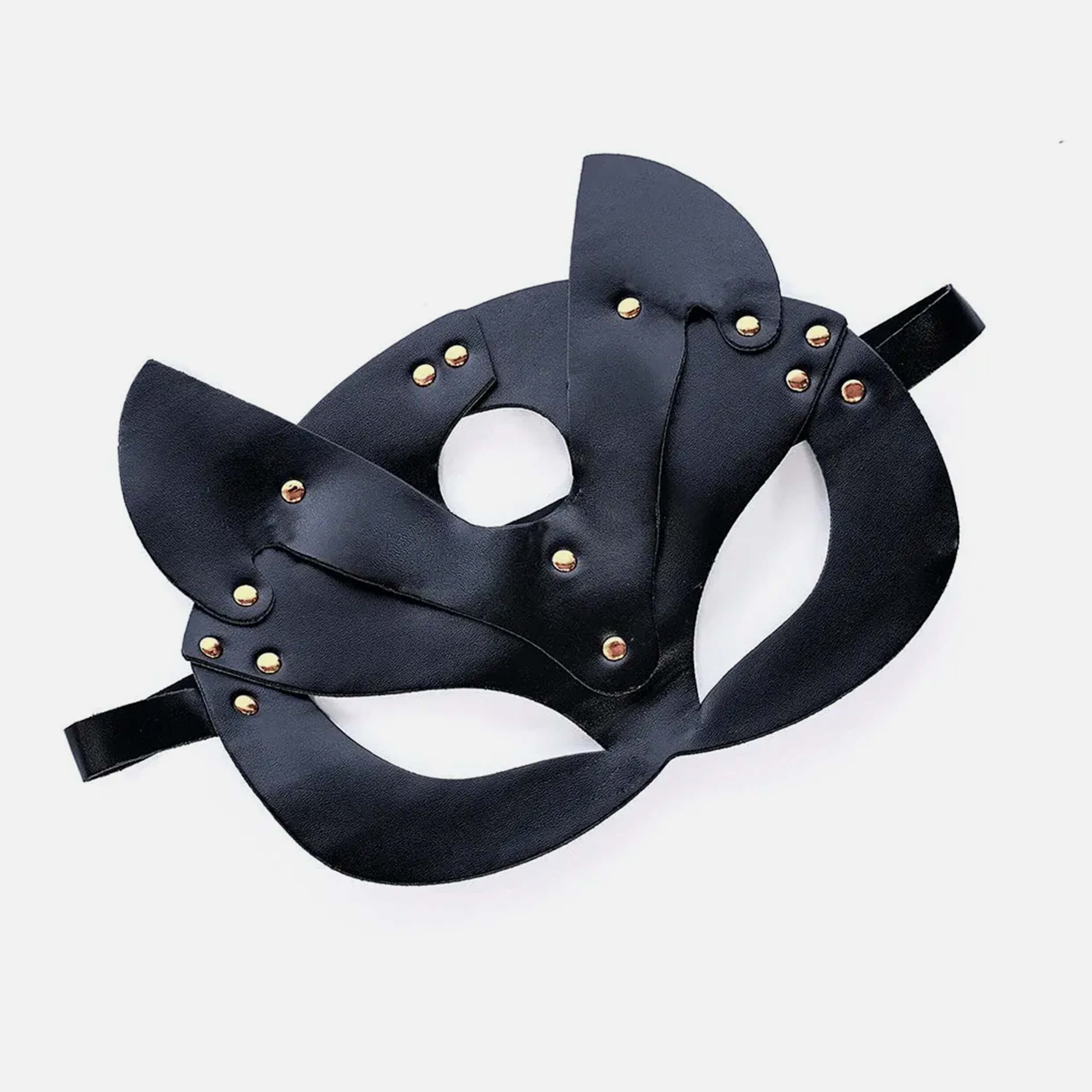 Liberator Noir masque chat sexy simili cuir noir clouté