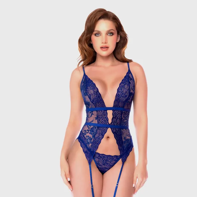 Liberator Marina ensemble dentelle bleu porte-jarretelles S/M