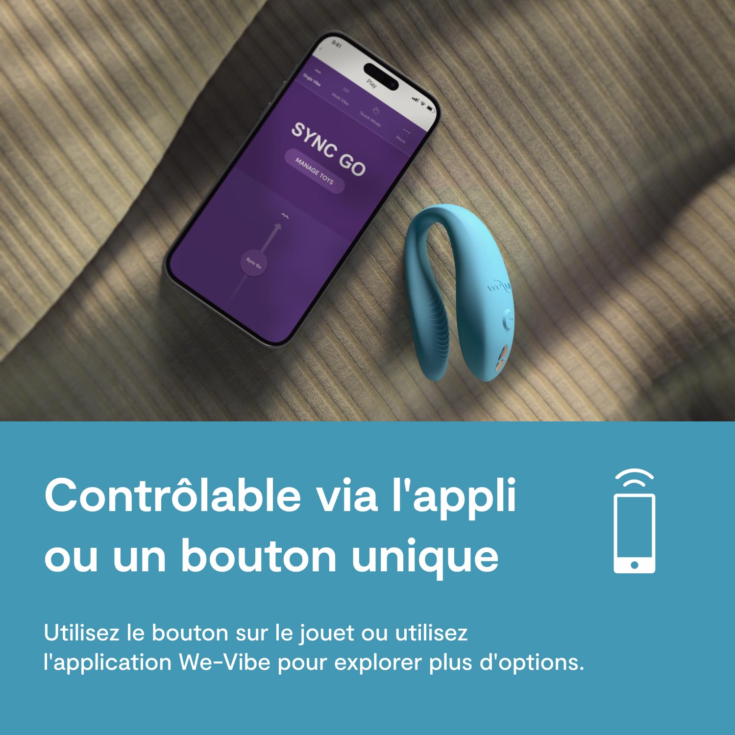We-Vibe Sync Go vibromasseur couple bleu connecté voyage