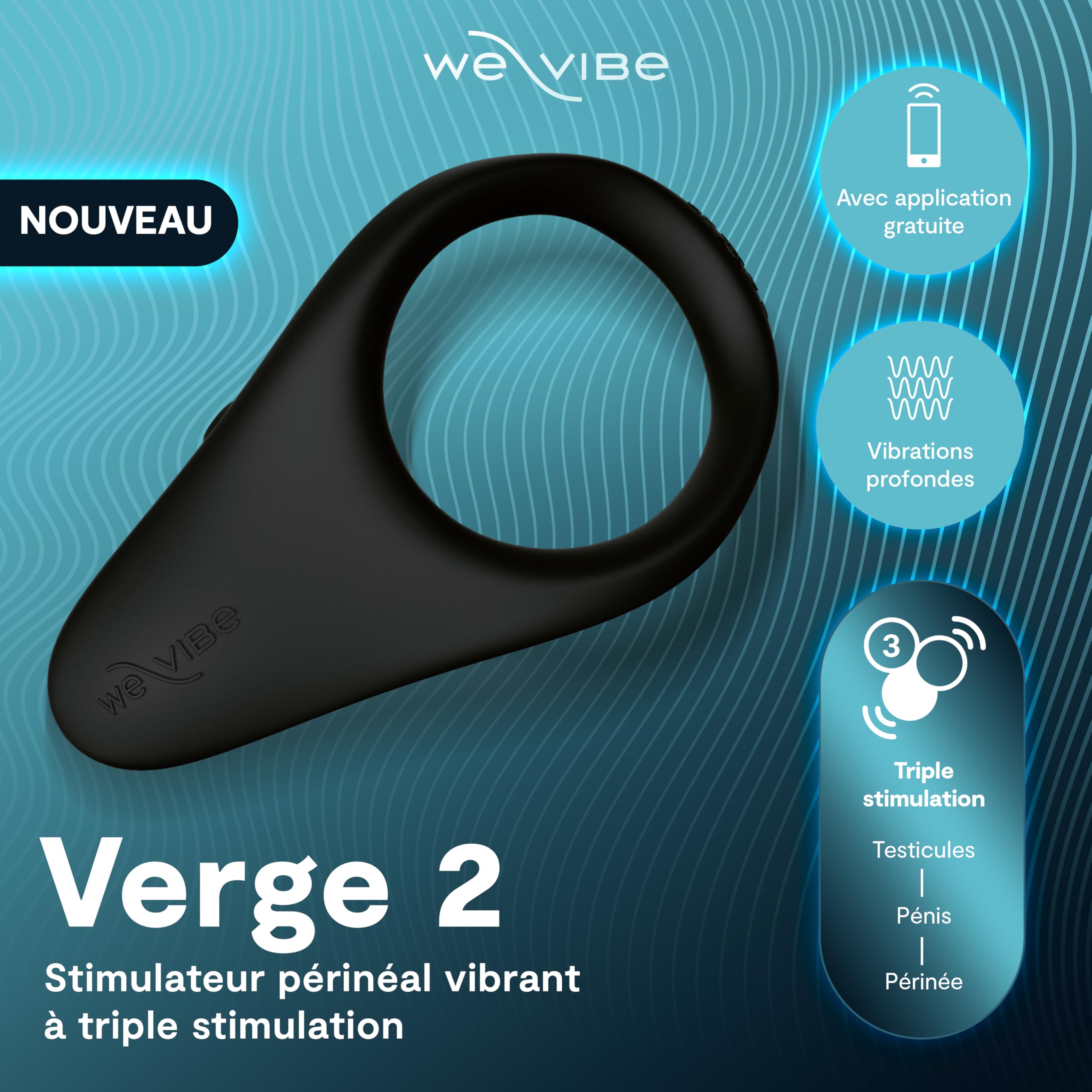 We-Vibe Verge 2 anneau vibrant 52 mm couple silicone