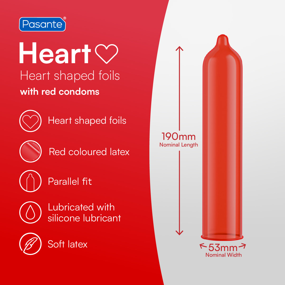 Pasante Themed Heart préservatifs 12 pcs rouges lisses