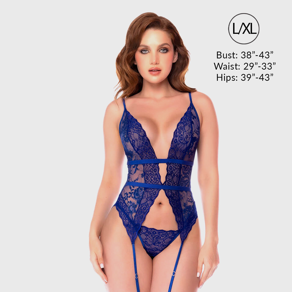 Liberator Marina ensemble dentelle bleu porte-jarretelles S/M