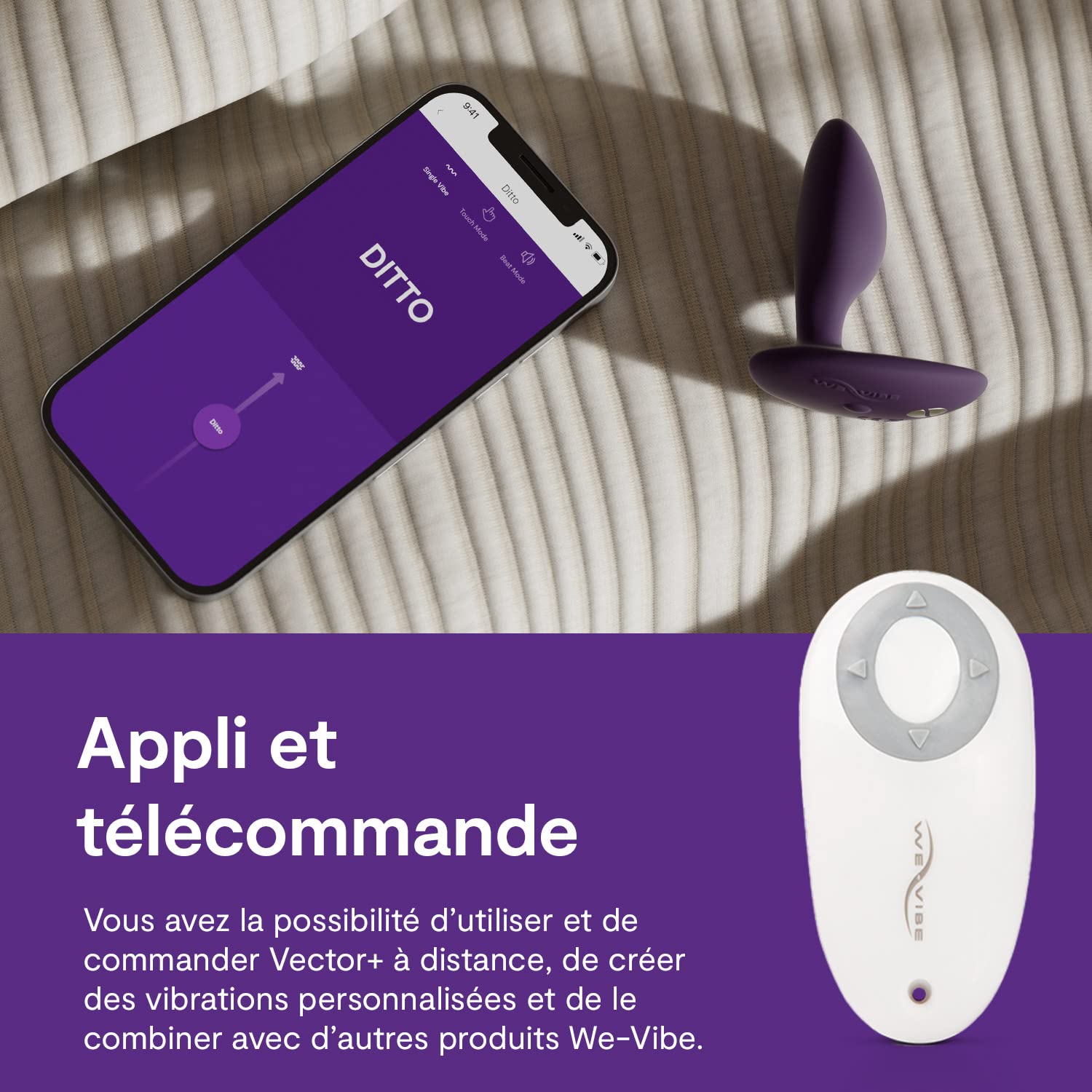 We-Vibe Ditto plug anal vibrant violet télécommandé silicone