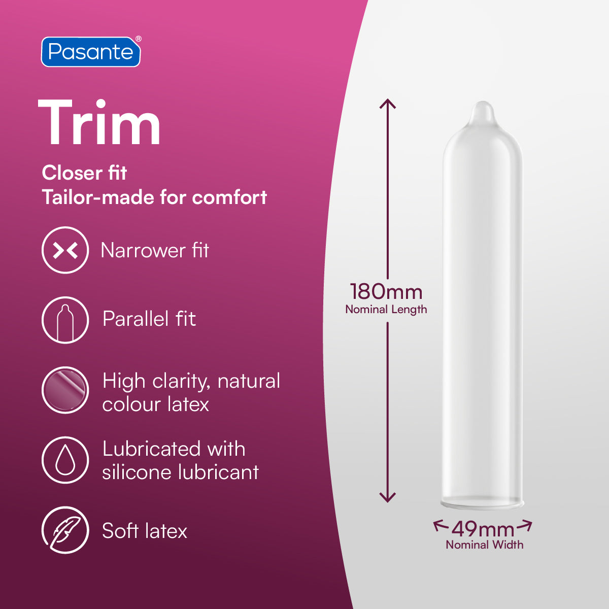 Pasante Trim préservatifs étroits lisses 36 latex 49 mm